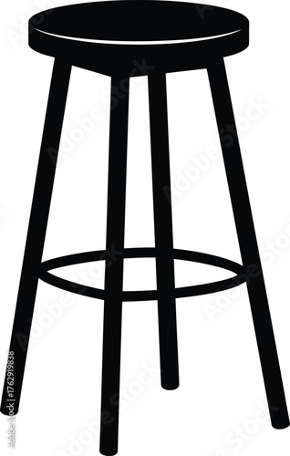 Black bar stool with round seat and four legs on white background vector