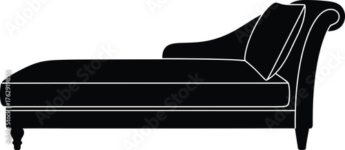Black chaise lounge with white outline on white background sofa furniture