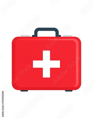 Red first aid kit box with white cross