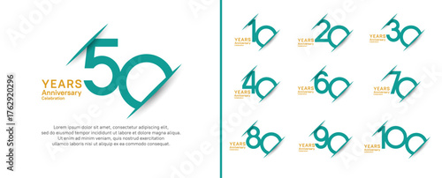 set of anniversary logo style with slash. vector design green and yellow color for celebration