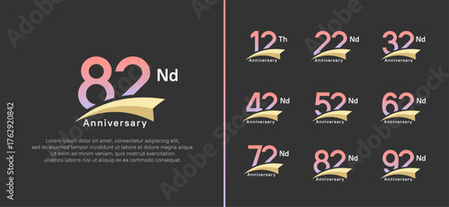set of anniversary logo style yellow ribbon. vector design pink color for celebration