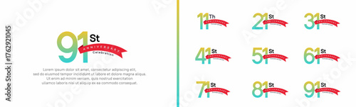 set of anniversary logo style red ribbon. vector design green color for celebration