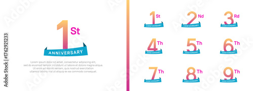 set of anniversary logo style blue ribbon. vector design pink color for celebration