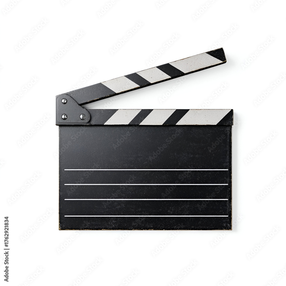 Fototapeta premium A classic movie clapperboard ready for action, symbolizing film production and creativity in cinema.