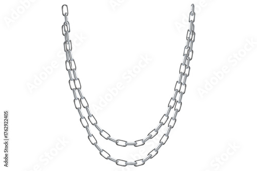 Layered Silver Chains Isolated On White Background, Antique Jewelry Vector Illustration.