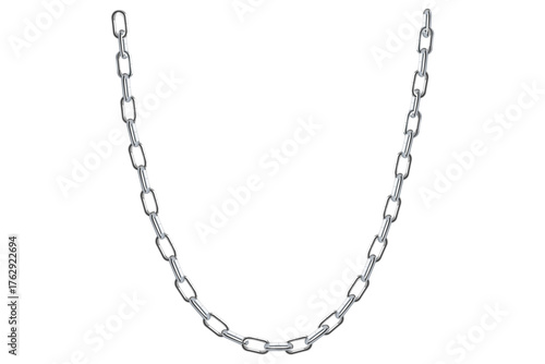 Stunning Silver Chain Isolated On White Background, Antique Jewelry Vector Illustration.
