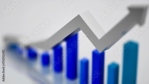 3D graphic of rising bar chart