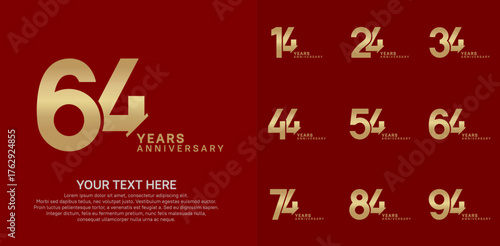 Anniversary logo set vector design, golden color for celebration event