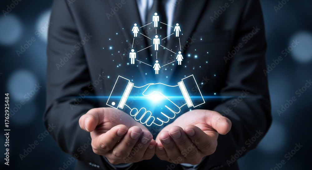 Naklejka premium Business networking and partnership concept for global connections and team collaboration success plan strategy