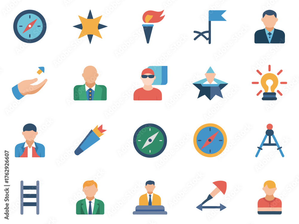 Fototapeta premium A vibrant collection of icons representing navigation, leadership, and guidance.