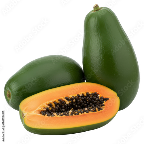 Vibrant tropical papayas fresh and ripe showcasing natural goodness isolated transparent background