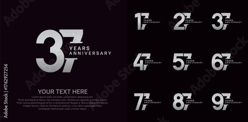 Anniversary logo set vector design, silver color for celebration event