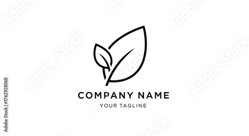 Minimalist Line Art Logo Featuring Two Elegant Green Leaves.