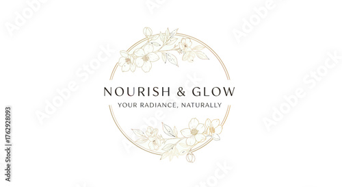 Nourish and Glow logo design with floral elements and elegant typography.
