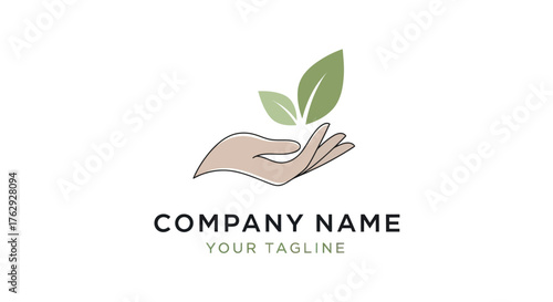 Minimalist line art logo of a hand holding a plant.