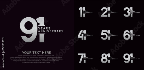 Anniversary logo set vector design, silver color for celebration event