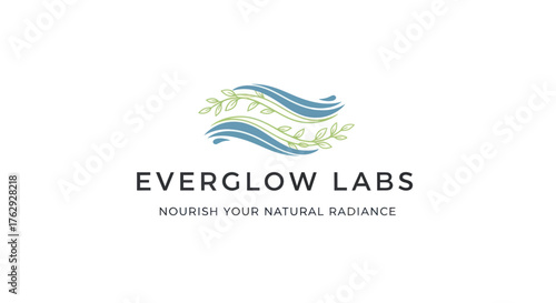 Everglow Labs logo design with abstract wave symbol and tagline.