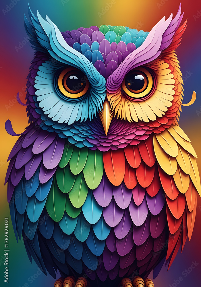Obraz premium Colorful Abstract Owl with Layered Feathers