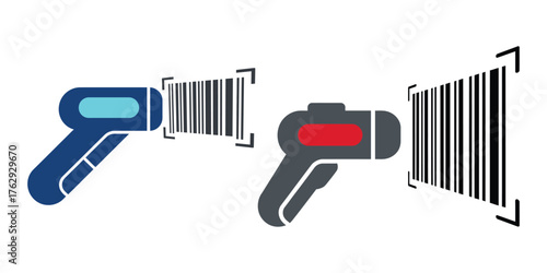 Two barcode scanners reading barcodes on white background scanning retail