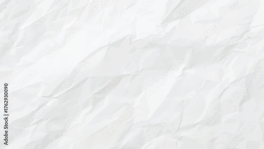 Obraz premium White Crumpled Paper Texture Vector Background, Distressed Wrinkled Sheet, Abstract Folds and Creases
