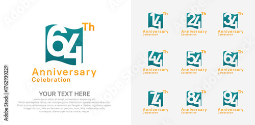 Anniversary logo set vector design, blue and orange color for celebration event