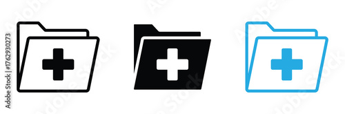 Folder plus icon set isolated on white background for web design,Organize medical records with this icon set for digital health apps,