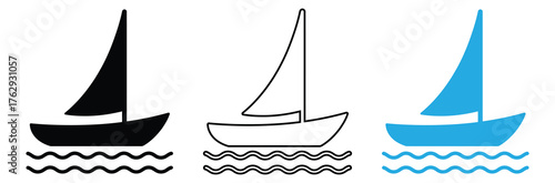 Sailboats on wavy sea icons set for nautical adventures and summer fun,Ship icon vector template,Travel design icon concepts, Creative design,Sailboat icons set for apps and web ui designs.