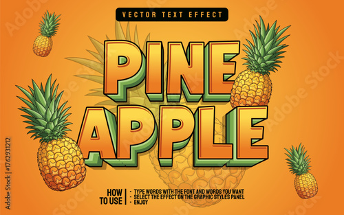 Pineapple editable text effect, with illustration of pineapple tropical fruit