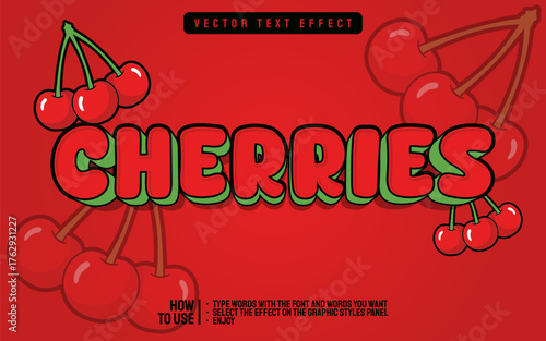 Cherries editable text effect, with illustration of cherries tropical fruit