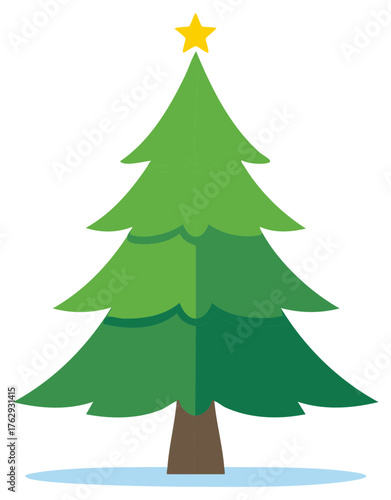 Festive Green Christmas Tree with Yellow Star Decoration