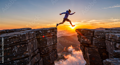 Concept of overcoming obstacles and taking a leap of faith