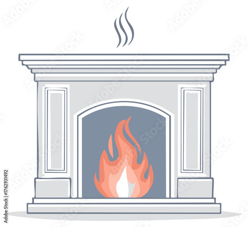 Vector illustration of fireplace with a fire burning inside and smoke coming from top