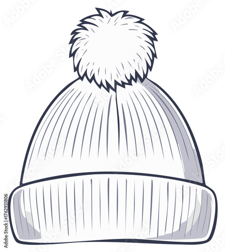 Winter Knit Cap with Pom Pom Sketch Style Winter Fashion Accessory
