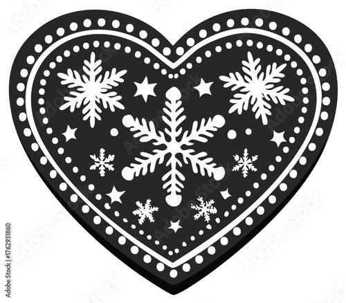 Decorative heart with snowflakes and stars symbol for winter season