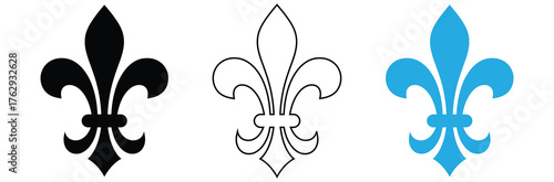 Fleur de lis elegant symbols for heraldry and decorative design needs,symbolic image Fleur de lis, horizontal banner monochrome Fleur de lees lily, antique monarchy symbols on transparent background,