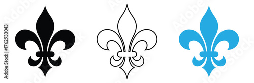 Fleur de lis elegant symbols for heraldry and decorative design needs,symbolic image Fleur de lis, horizontal banner monochrome Fleur de lees lily, antique monarchy symbols on transparent background,