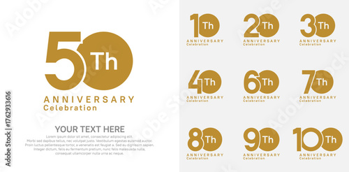 Anniversary logo set vector design, brown color for celebration event