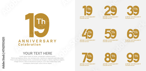 Anniversary logo set vector design, brown color for celebration event