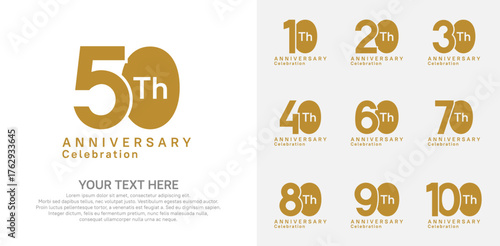 Anniversary logo set vector design, brown color for celebration event