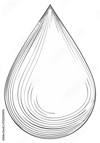 Stylized single water drop sketch with delicate line art and flowing curves