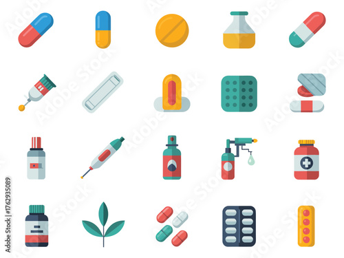 A colorful array of various capsules, pills, and medical supplies displayed in a visually appealing layout.
