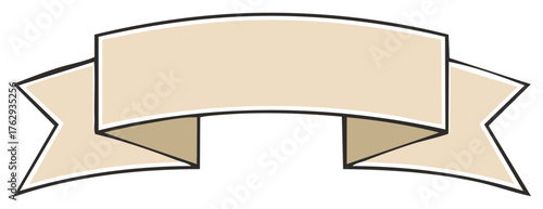 Simple beige ribbon banner illustration for messages, greetings, announcements, decorations, and graphical design purposes.