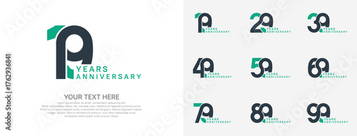 Anniversary logo set vector design, green color for celebration event