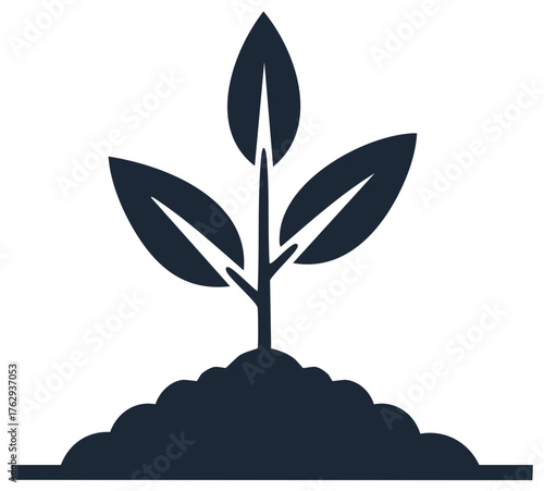 Simple Dark Silhouette of a Sprout Growing in Soil