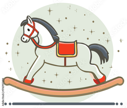 Cute cartoon rocking horse toy illustration with a sparkling background