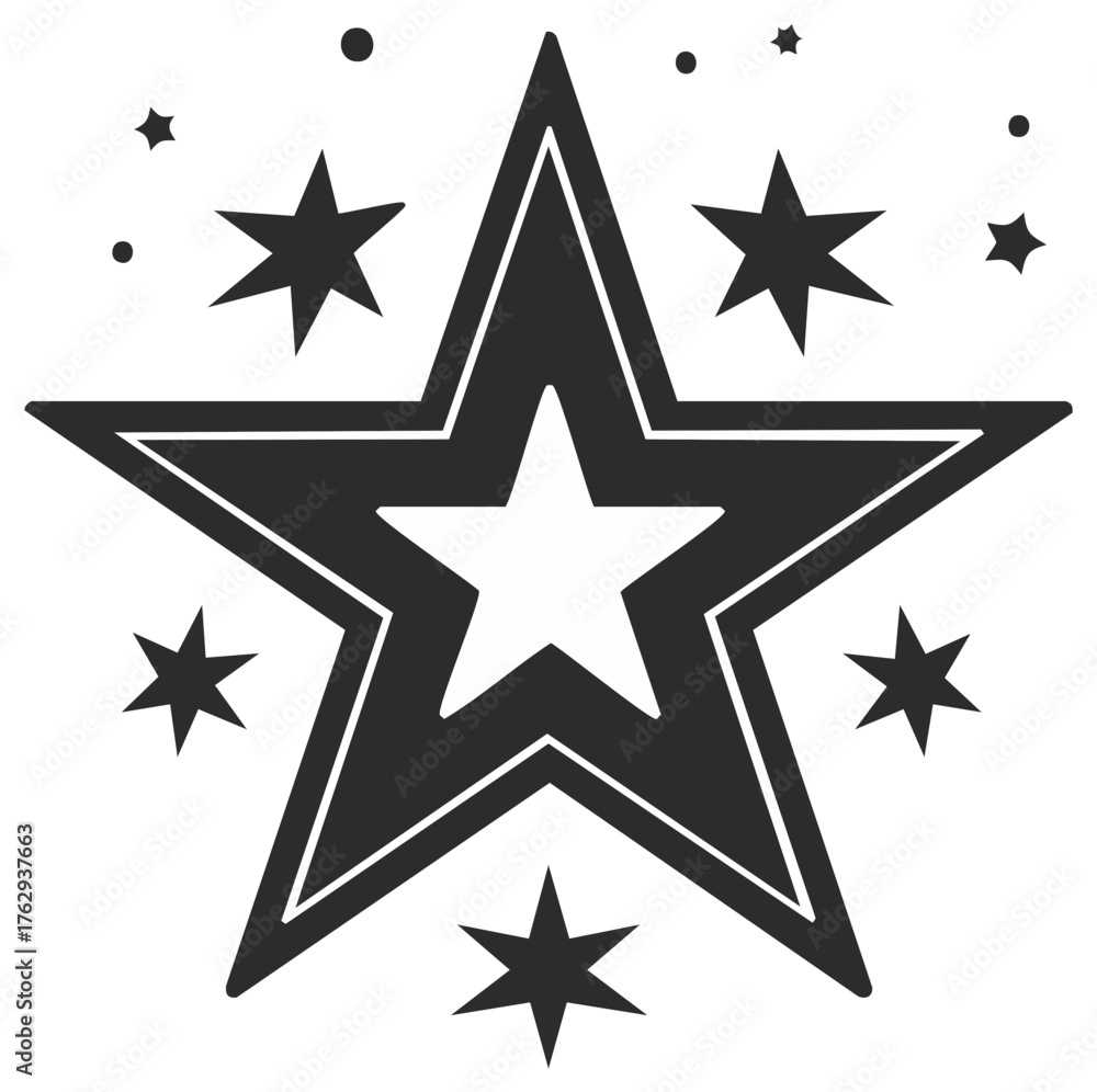 Fototapeta premium Black and white graphic design featuring stars and starburst elements