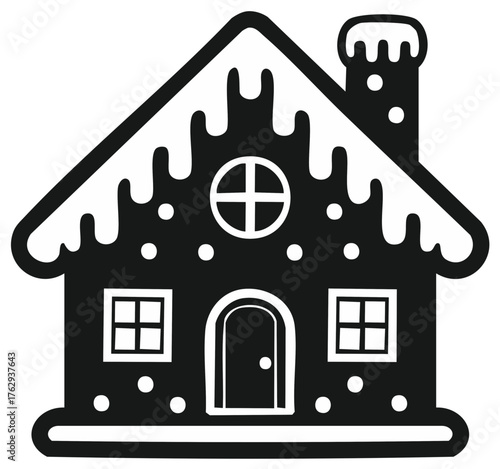 Gingerbread house style vector icon for Christmas or winter holiday designs