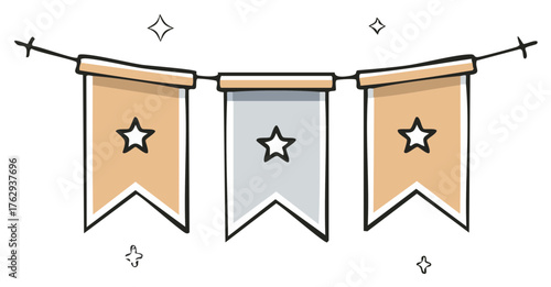 Garland pennant flag with star illustrations, decorative celebratory design