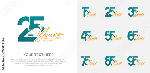 Anniversary logo set vector design, green and orange color for celebration event