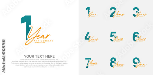 Anniversary logo set vector design, green and orange color for celebration event